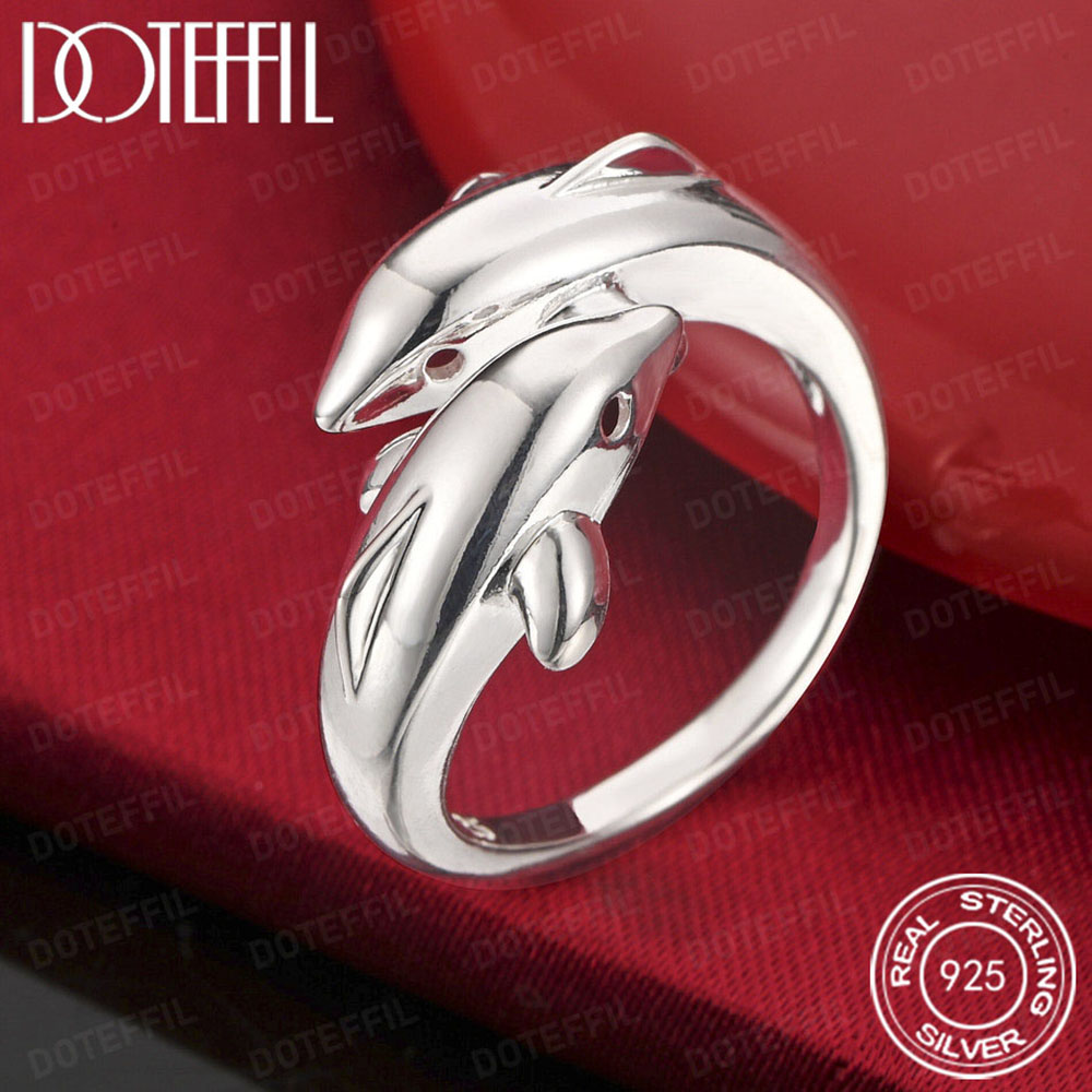 925 Sterling Silver Double Dol - Statement Cocktail Ring 评论和价格